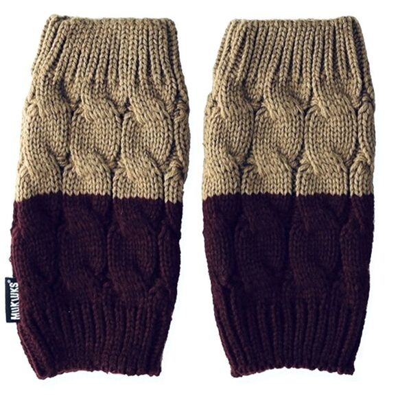 Muk Luks 1 pair of Tan Brown Cable Knit Pull on Boot Toppers - Picture 1 of 8